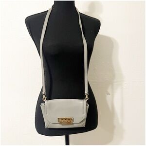 Zac Posen Light Gray Leather Crossbody Gold-Tone Clasp Compact Minimalist 8x5